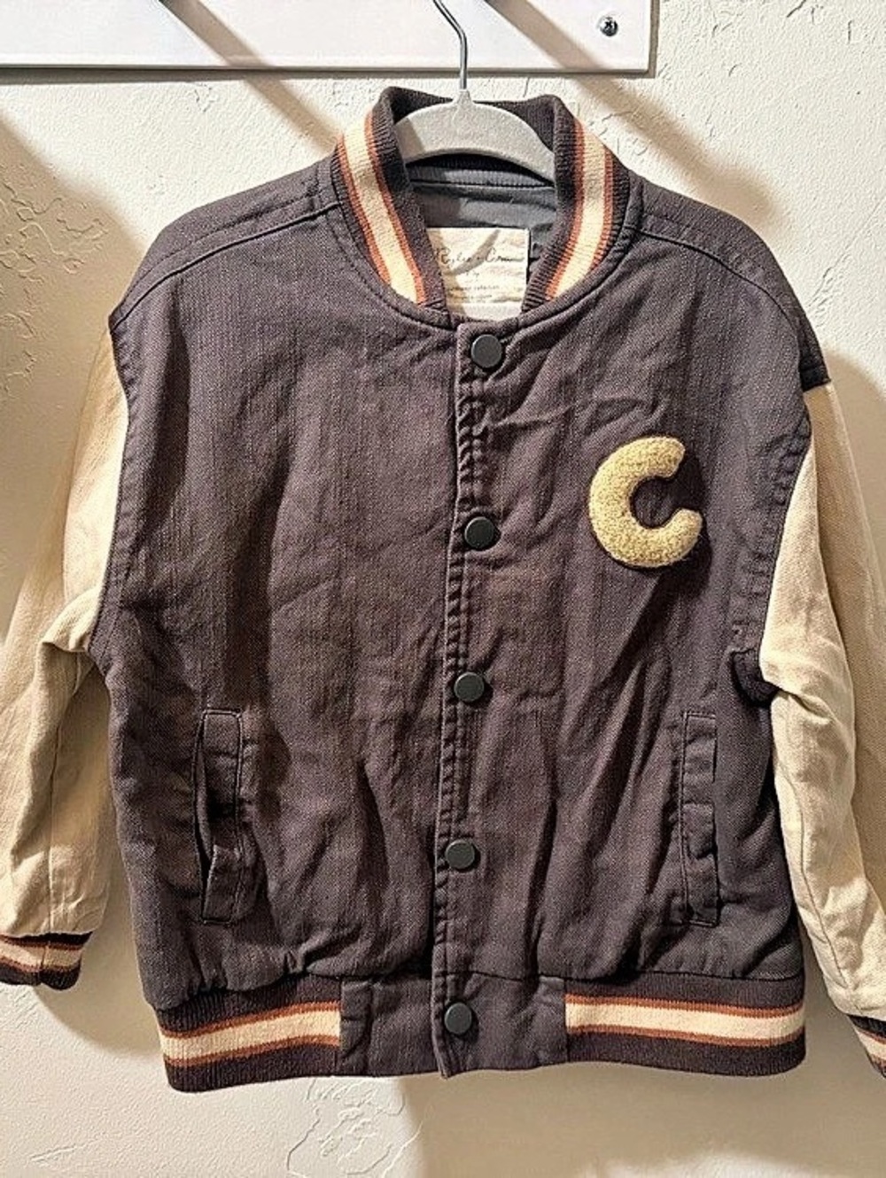 Rylee + Cru Varsity Jacket in Gray & Cream